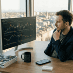 Irish investor analyzes crypto charts in office