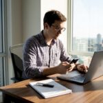 Crypto investor checks security workspace details