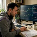 Trader analyzing crypto charts in home office