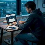 Man reviewing crypto signals at dining table