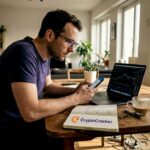 Crypto trader checking charts and social media