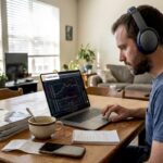 Trader using laptop for cryptocurrency analysis