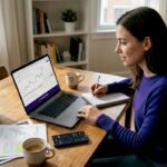 Investor analyzing crypto data at dining table