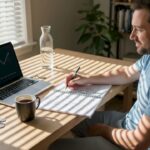 Person reviewing crypto portfolio in home office