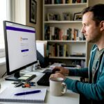 Man securing crypto account in home office