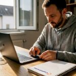 Man connecting hardware wallet at home office desk