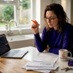 Crypto investor checking trading fees at home