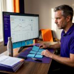 Investor researching cryptocurrency at desk